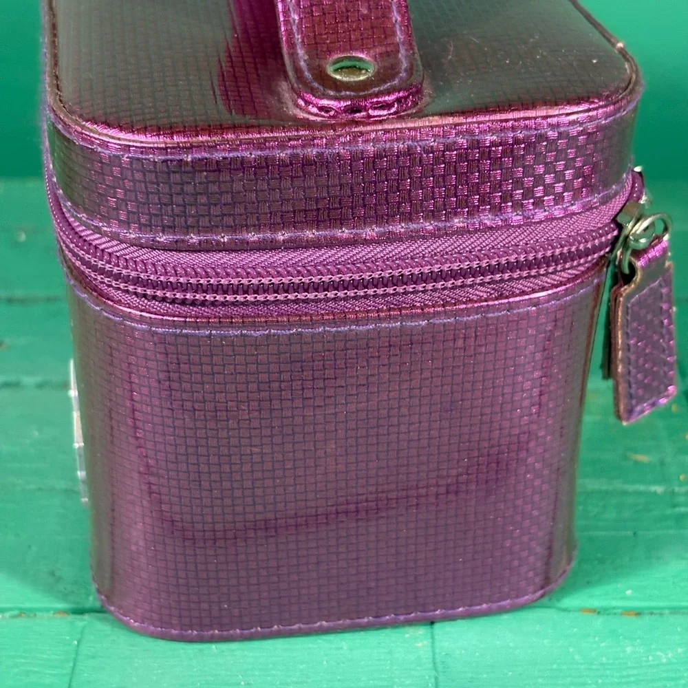 Caboodles Go Getter Small Purple Train Case Polka Dots and Mirror Inside